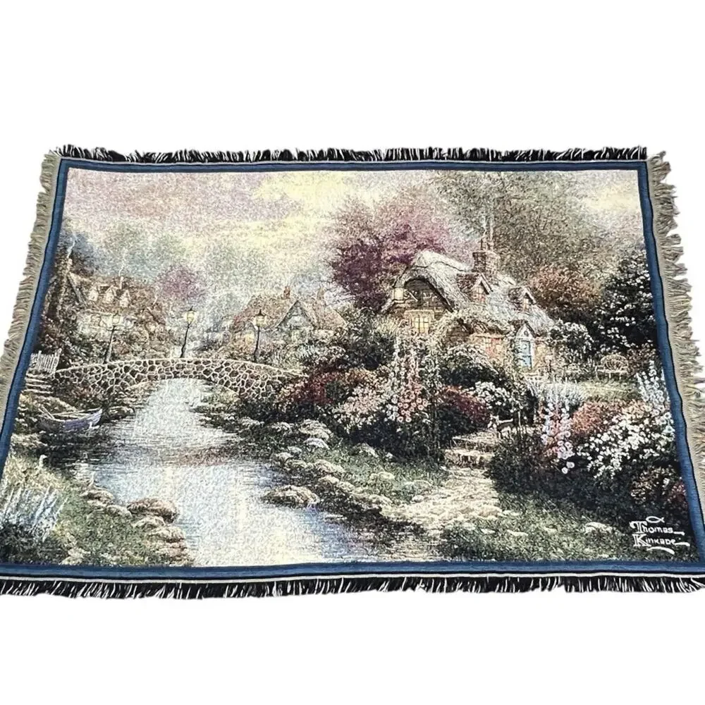 Thomas Kinkade Throw Blanket Lamplight Bridge Painter of Light Tapestry 63x42